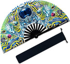 13" Large Rave Fan Bamboo, Folding Clack Hand Fans Foldable for Men Women, Boots on the Ground Poping Fan for EDM Festival Line Dance Decoration, (Space, Large 13")