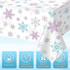 3 Pieces Christmas Snowflake Party Tablecloth Decorations,Plastic Purple and Blue Winter Wonderland Table Cover for Winter Christmas Birthday Holiday Party Decorations and Supplies,54x108 inch