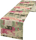 Patchwork Flower Table Runner,Abstract Colorful Floral Retro Style Hand Drawn Tablecloth Burlap for Hotel Indoors Outdoor Dining Room Kitchen Home Decor,W13X L70 in
