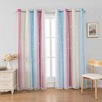 FANLI Ombre Rainbow Blackout Curtains for Kid Girls Bedroom Living Room Darking Stripe Double Layer Star Cut Out Wall Home Decor Gradient Grommet Window Curtains （Blue Purple 52Wx63L）