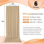 30×12 ft Wrinkle Free Beige Backdrop Curtain for Weddings Parties, 2 Panels 12ft Silky Polyester Wedding Drapes Backdrop Photo Back Drop Cloth for Birthday Baby Shower Photography Backgrounds