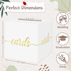 QIKSION White Wedding Card Box, Gold Foil Gift Card Box for Party, Wedding Reception, Birthday, Graduation, Baby Shower, Raffle