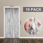 10 Pack Foil Curtain Backdrop Silver Metallic Tinsel Foil Fringe Curtains Photo Booth Props for Birthday Wedding Engagement Baby Shower Bachelorette Christmas Holiday Celebration Party