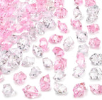 DomeStar Fake Ice, 150PCS Acrylic Fake Diamonds Vase Fillers Pink and Transparent Rocks Plastic Gems for Party Table Scatter Decor
