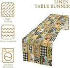 Farmhouse Animals Table Runner,Rustic Cabin Pig Chicken Cow Sunflowers Geometric Grids Burlap for Hotel Indoors Outdoor Dining Room Kitchen Holiday Party, 13x36in