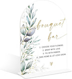 Acrylic Wedding Signs, Greenery Theme Bouquet Bar Sign, Wedding Reception Signage, Bridal Shower Table Decor with Stand, Bouquet Bar Supplies for Engagement, Anniversary, Newlywed Event and Party, 05