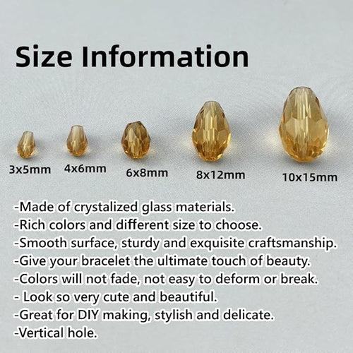100pcs 8x12mm Teardrop Crystal Glass Beads for Jewelry Making, Faceted Vertical Hole Teardrop Glass Spacer Beads for Wind Chimes Bracelet Earring Necklace DIY Craft(Gold Champagne)