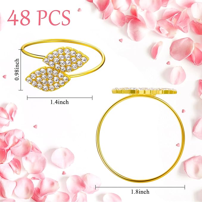 Hotop 48 Pcs Napkin Rings Gold Table Decorations, Elegant Bling Leaves Napkin Rings, Rhinestone Guest Towels Buckle for Wedding Gold Party, Thanksgiving Christmas Dinner Banquet Table Decoration