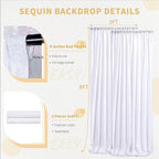 3x8FT White Backdrop Curtains 2 Panels Sequin Fabric Drapes Wedding White Curtain Backdrop Background for Birthday Party