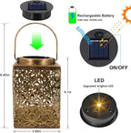 2 Pack Bronze Solar Lanterns - Waterproof Metal Hanging Solar Lights Outdoor Decorative, Solar Powered LED Lamp for Patio Tabletop Porch Deck Yard Garden Decor for Outside (Rose)