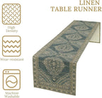 Boho Floral Vintage Table Runner, Blue Teal Retro Flower Rustic Country Farmhouse Pattern for Home Kitchen Table Decor Dining Coffee Room Party Decor 13x72in