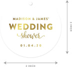 Andaz Press Personalized Round Circle Wedding Gift Tags, Metallic Gold Ink, Wedding Shower, 24-Pack, Custom Made Any Name