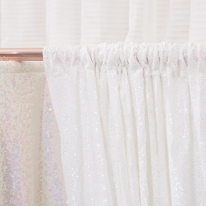 Poise3EHome Sequin Backdrop Curtain, White Sequin Backdrop, Sequin Curtains for Party Wedding Sequence Backdrop, 20FT x 10FT