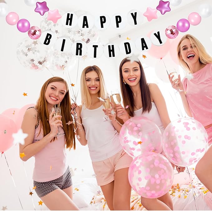 Giant Friendship Bracelet Garland Kit, DIY Birthday Banner with Letters Ball Jumbo Customizable Friendship Bracelet Decor for Halloween Christmas Wedding Party(White, Pink)