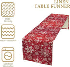Snowflakes Christmas Table Runner, Winter Holiday Red Table Cloth Kitchen Dining Table Decoration for Home Party Decor 13x108 Inch