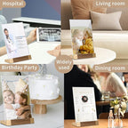 Acrylic Sign Holder 5"x7" Tabletop Display Clear Sign Board with Wood-Color Base, Vertical for Store/Coffee Shop/Restaurant Menu Hotel/Office Display Holder, 2 Pack