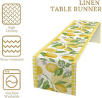 Lemon Table Runner,Yellow White Buffalo Plaid Summer Table Runner for Kitchen Dining Table Home Party Decoration 13x60 Inch