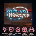 Walk-Ins Welcome Neon Sign, Neon Sign For Wall Decor, Ice blue + white Led Signs Usb Powered, Living Game Room Decor, For Bedroom Restaurant Bar Hotel Shop Party Birthday(16.5x9.4in)