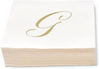 Gift Boutique 100 Gold Monogram Cocktail Napkins Letter G Disposable Paper Pack Elegant Metallic Golden Foil Hand Napkin for Powder Room Wedding Holiday Birthday Party Baby Shower Decorative Towels
