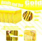 4 Pack 29x108 Inch Metallic Foil Fringe Tinsel Table Skirts for Rectangle Tables Streamer Curtains Backdrop for Wedding, Birthday, Parade Floats, Christmas, Halloween Party Decoration(Gold)