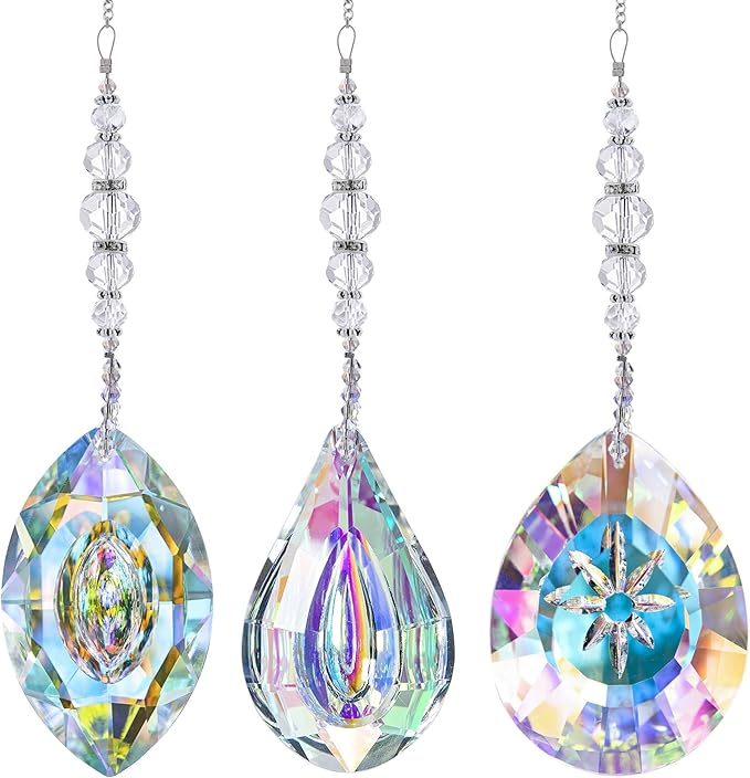 YU FENG 3PCS Crystal Suncatcher Pendant for Decor Hanging Glass Prism Rainbow Maker Light Catchers