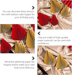 16pcs Golden Tree Leaf Folding Fan Cake Toppers - Elegant Boho Cake Decorations for Birthday Party, Wedding, and Anniversary - 4.33 * 1.96 * 0.39inch