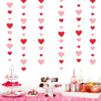 Red Pink Party-Decoration Heart Garland - 40ft Galentines Hanging Paper Streamers, Proposal Anniversary Romantic Birthday Baby Shower Rustic Wedding Hanging Ornaments Decor Hugfond