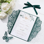 Emerald Green Wedding Invitations with Envelopes and Rsvp Cards, Blank Inner Cards, Ribbons, for Wedding Baby Shower Quinceañera Party Invitations 50 Sets