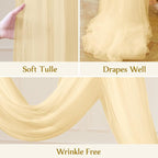 Wedding Arch Draping Fabric Backdrop 2 Panel 60" x 26Ft Champagne Drapes Curtains for Wedding Reception Sheer Tulle Backdrop Curtain for Ceremony Birthday Party Baby Shower Arbor Ceiling Decorations