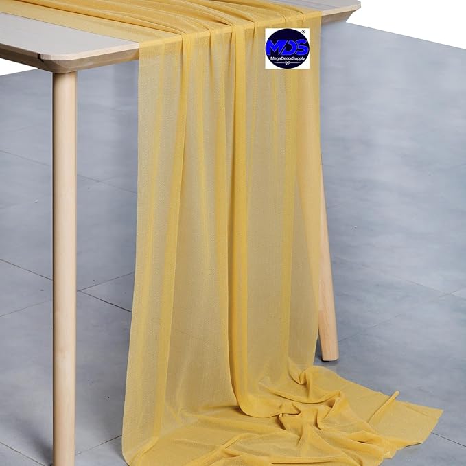 MDS 20 Pack 10ft Chiffon Table Runner 29 x 120 Inches Sheer Wedding Runner Romantic Rustic Table Runner for Wedding Decorations, Birthday Parties, Bridal Shower Party Arch Decor - Gold