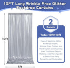 leegleri 10x10ft Thick Silver Glitter Backdrop Curtain Panels for Parties, Wrinkle Free Sequin Sparking Photo Backdrop Drapes, 2 Panels 5x10ft Shimmer Back Drop Cloth for Wedding Birthday Photography