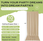 PartyVillage 50ft×15ft Beige Backdrop Curtain for Wedding Parties, 10 Panels Wrinkle Free 15 FT Long Polyester Photo Backdrop Drapes Back Drop Cloth for Birthday Photography Background