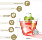 100Counts 9 OZ. Disposable Cups Old fashioned Party Tumblers, 9 Ounce Squat Cups Clear Hard Plastic Cups for Party Wedding