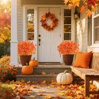 AmyHomie 16 Bundles Orange Artificial Fall Flowers for Outdoors Fall Decor UV Resistant Fake Mums Flowers No Fade Fake Plastic Plants Garden Porch Window Box Decorating