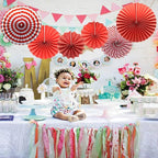 Party Hanging Paper Fans Set, Red Round Pattern Paper Garlands Decoration for Birthday Wedding Graduation Events Accessories, Set of 6
