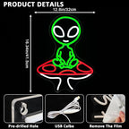 Mushroom Alien Neon Sign for Wall Decor, USB Dimmable Green Alien Neon Lights for Bedroom, Home, Game Room, Party, Beer Bar, Hip Hop Pub, Man Cave, Yoga Gifts