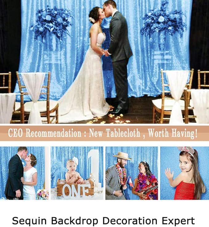 ShinyBeauty Sequin Curtain Baby Blue 4FTx8FT Sequin Photo Backdrop Baby Blue Sequin Backdrop Curtain Glitter Photography Backdrop Bridal Shower Backdrop for Wedding