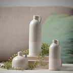 Sullivans Modern Farmhouse Distressed Two-Toned White Small Ceramic Jug Set of Three (3), 4, 7.5, 10” Tall, Crackled Finish Faux Floral Jugs, Distressed Decoration