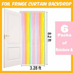 6 Pack Rainbow A Foil Fringe Curtains Backdrop, 3.28 x 8.2 Ft Metallic Streamers Tinsel Curtains Background for Photo Booth, Birthday, Weddings, Carnivals, Graduation, Themed Party Decorations