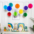 Colorful Rainbow Hanging Tissue Paper Honeycomb Balls Pride Party Decorations Pom Poms for Rainbow Sunshine Cloud Sun Themed Birthday Baby Shower Gender Reveal Wedding Party Décor