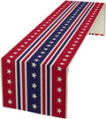 4th of July Table Runner, USA Flag Stars Stripes American Independence Day Red Blue White Stars Lines Print Table Cover for Farmhouse Kitchen Indoor Outdoor Home Party, 13x70inch