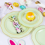 Liacere 350PCS Light Green Plates - Disposable Green and Gold Plastic Plates 50guest Baroque Dinnerware include 100Plates,50Pack Pre Rolled Napkins with Silverware 50Cups for Mother's Day