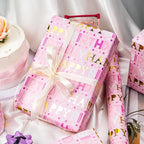 Yarcony Girl Birthday Wrapping Paper, Pink and Gold Wrapping Paper, Gold Foil Girly Happy Birthday Lettering Design Pink Gift Wrap for Girls Women, Baby Shower, Party (Mini Roll, 17 Inch X 16.5 Feet)