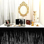 4 Pack 29x108 Inch Metallic Foil Fringe Tinsel Table Skirts for Rectangle Tables Streamer Curtains Backdrop for Halloween, Birthday, Parade Floats, Christmas Party Supplies(Black)