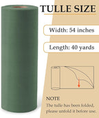 Sage Green Tulle Fabric Roll, 54" x 40 Yards (120FT) Tulle for Wedding Decoration DIY Tutu Party Backdrop Baby Shower Table Skirts Gift Wrapping