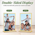 20 Pack Gold Acrylic Sign Holders 5x7 Inch, Double Sided Vertical Stand Clear Picture Frames, Table Menu Display Holders for Wedding Table Numbers, Restaurant Signs, Event and Office Photos