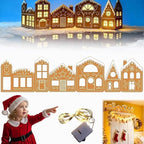 Christmas Gingerbread Village Light-Up Decor, House Cardboard Kit with LED Lights, Foldable House Village Centerpieces Christmas Decorations, Holiday Home Tabletop Decor