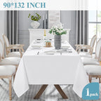 VidaFete Tablecloth 90 * 132inch Rectangle Table Cloth Polyester, Stain Wrinkle Resistant Polyester Dining Table Cover for Kitchen Dinning Party Wedding Rectangular Tabletop Buffet Decoration(White)