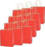 qiqee 50-Packs Gift Bag with Handles Bulk Kraft Red Paper Bags Multiple Uses (8.3"x3"x6"inch Small Size)