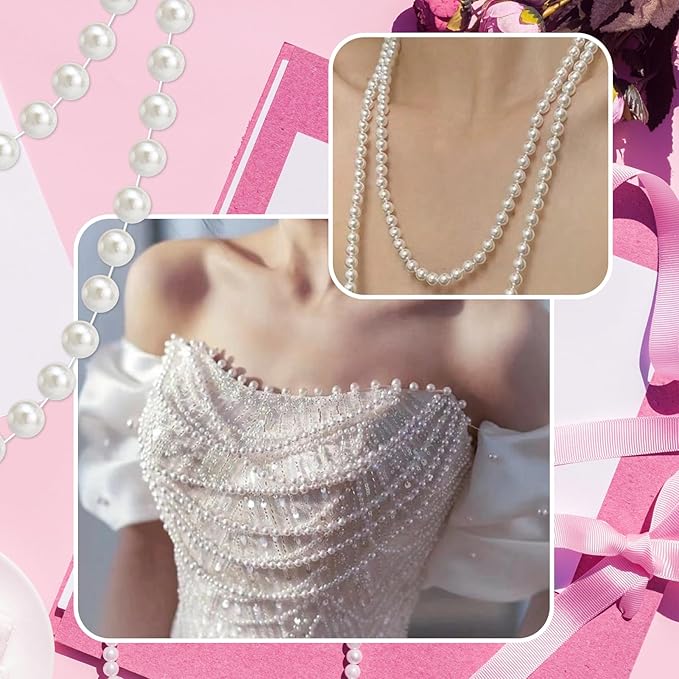 99 Feet 6mm Pearl Strings Garland for Crafts, Artificial Pearl Beaded Trim Chain Roll Strands for Wedding Centerpieces Bouquet Party Decoration Christmas Tree Garland, White